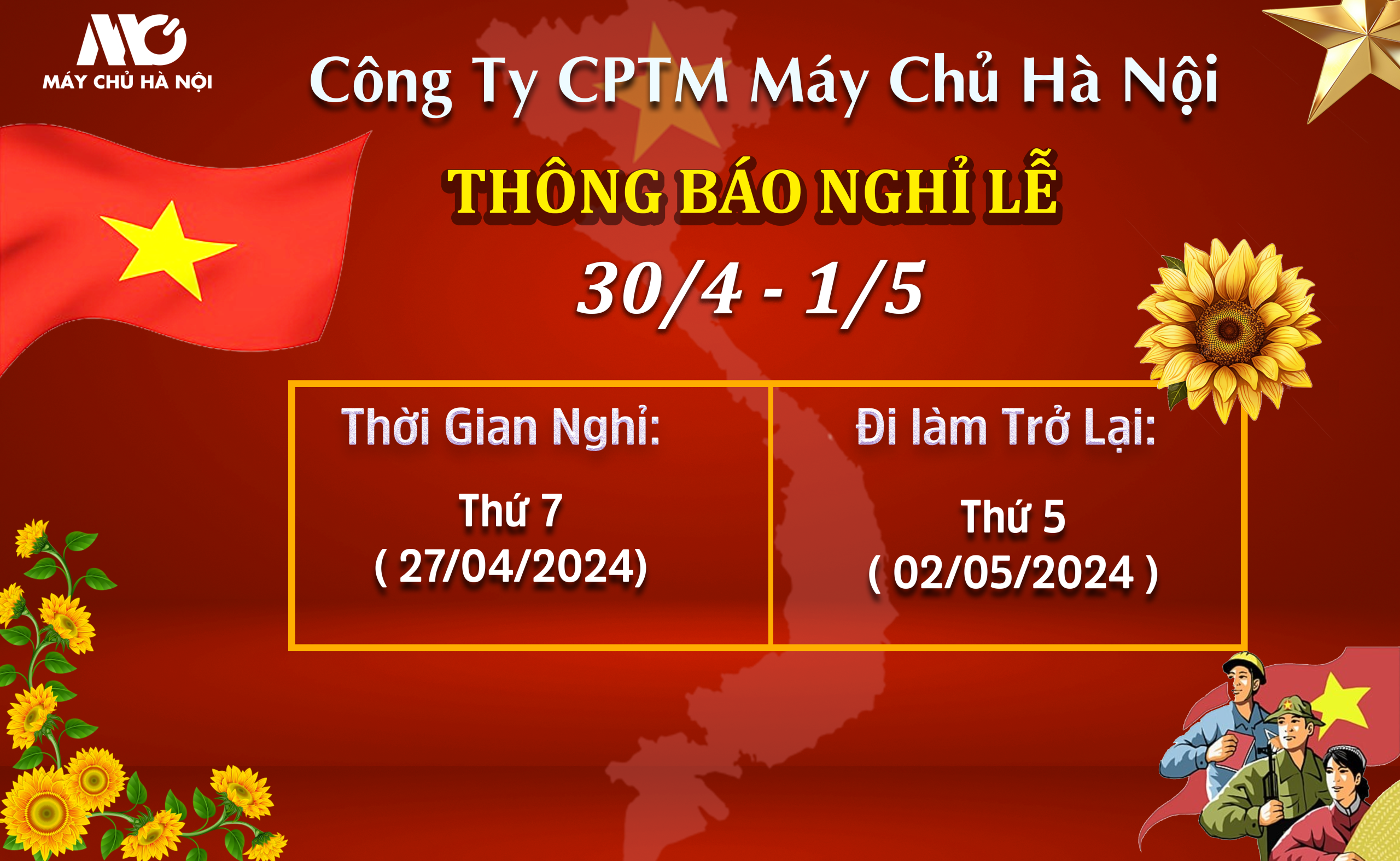 Thông báo lịch nghỉ lễ 30/4 và 1/5 – Công ty CPTM Máy Chủ Hà Nội