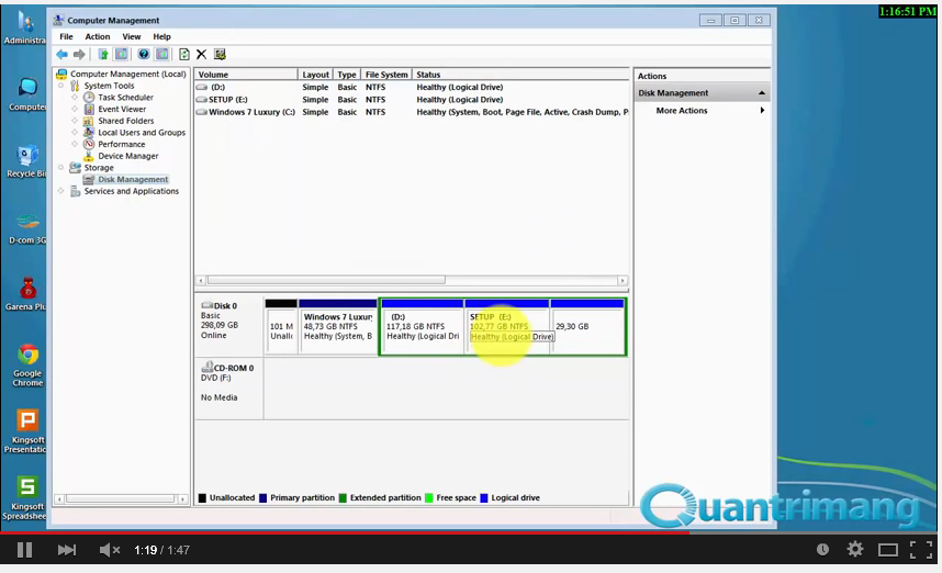 Video – Hướng dẫn chia và gộp ổ ngay trong Windows 7