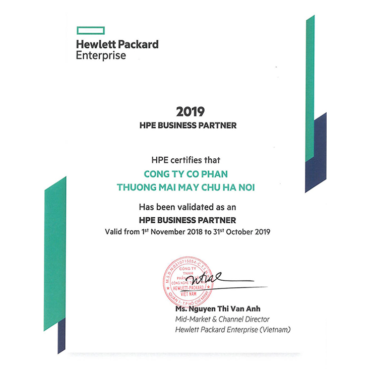 Máy Chủ Hà Nội đạt chứng nhận PARTNER HPE 2019