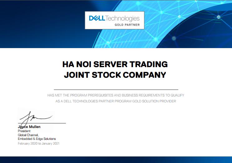 MÁY CHỦ HÀ NỘI ĐẠT CHỨNG NHẬN GOLD PARTNER  DELL 2020